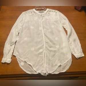 Johnny Was White Cupra Embroidered Blouse M